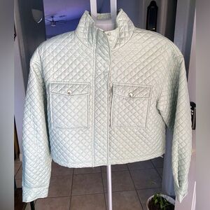 Cropped Quilted Puffer Jacket in Light Sage Green